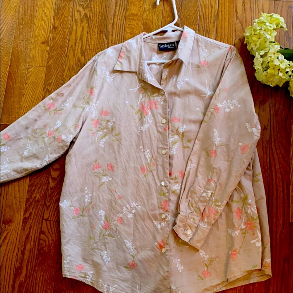 Style & Co Plus Size floral Linen Button Up Blouse Size16W